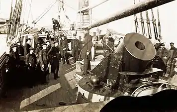 Six of these mortar schooners armed with the 13- inch (330&nbsp;mm) seacoast mortar supported the Union attack with indirect fire from an anchorage near Prophet's Island, downriver from Port Hudson. (U.S. Army Military History Institute.)