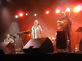 Malicorne performing in September 2012  in Château-Thierry, France  (L-R: Gilles Chabenat, Marie Sauvet, David Pouradier Duteil, Gabriel Yacoub)