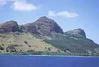 Mt. Duff, 370&nbsp;m (1,200&nbsp;ft), the only volcanic remnant of all the original volcanoes which made up the Tuamotu archipelago