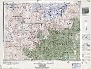 Map showing the border with Bhutan and Tawang, India (AMS, 1955)