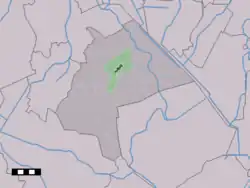 The town centre (dark green) and the statistical district (light green) of Eext in the municipality of Aa en Hunze.