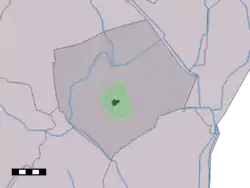 The village centre (dark green) and the statistical district (light green) of Exloo in the municipality of Borger-Odoorn