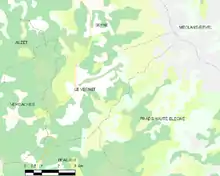 Basic map showing the boundaries of the town, neighbouring communes, vegetation zones and roads