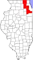 Map of the 11th Congressional district from 1903 until 1949. It included Kane, DuPage, McHenry and Will counties.