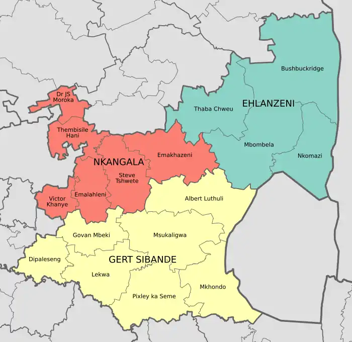 Map of the municipalities in Mpumalanga