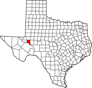 State map highlighting Crane County