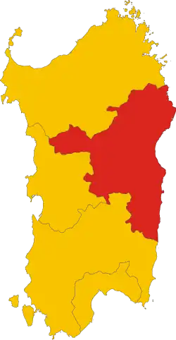 Map highlighting the location of the province of Nuoro in Sardania