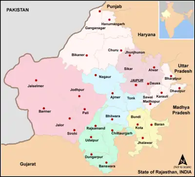 Bagar tract through eastern parts of Ganganagar district, Hanumangarh district, Churu district and Jhunjhunu district in Rajasthan