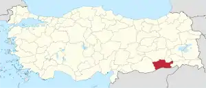 Mardin Province in Turkey (below) and its divisions (above)