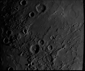 Mariner 10 image.  Ailey is a small crater left of center, mostly in shadow
