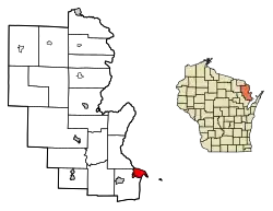 Location of Marinette in Marinette County, Wisconsin.
