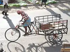 A non-motorized Meen Body Vandi jugaad-style improvised vehicle, in Tamil Nadu, India.