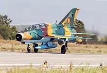 MiG-21 Lancer B fighter aircraft of the 951st Fighter Squadron, arrives in support of the Partnership for Peace Exercise Cooperative Key 2003 at Graf Ignatievo Air Base, Bulgaria.