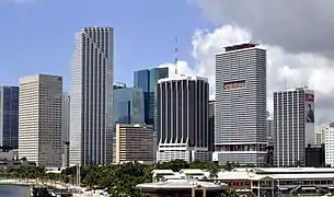 The building appears front and center in the traditional establishing shot of Miami.