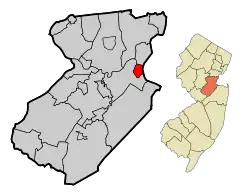 South Amboy highlighted in Middlesex County. Inset: Location of Middlesex County in New Jersey.