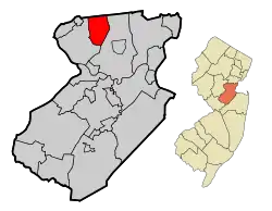 Map of South Plainfield in Middlesex County. Inset: Location of Middlesex County highlighted in the State of New Jersey.