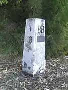 Milepost 18 from Batemans Bay, New South Wales, now preserved in the town. .mw-parser-output .geo-default,.mw-parser-output .geo-dms,.mw-parser-output .geo-dec{display:inline}.mw-parser-output .geo-nondefault,.mw-parser-output .geo-multi-punct{display:none}.mw-parser-output .longitude,.mw-parser-output .latitude{white-space:nowrap}35°42′05″S 150°10′53″E﻿ / ﻿35.7014°S 150.1815°E﻿ / -35.7014; 150.1815