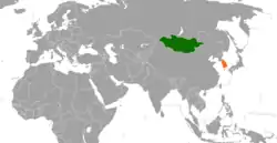 Map indicating locations of Mongolia and South Korea