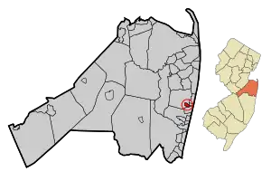 Map of Interlaken in Monmouth County. Inset: Location of Monmouth County highlighted in the State of New Jersey.