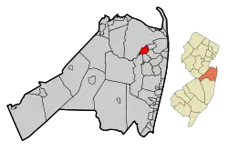Map of Red Bank in Monmouth County. Inset: Location of Monmouth County highlighted in the State of New Jersey.