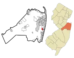 Map of Wanamassa highlighted within Monmouth County. Right: Location of Monmouth County in New Jersey.