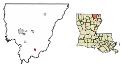 Location of Oak Ridge in Morehouse Parish, Louisiana.