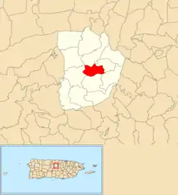 Location of Morovis Sud within the municipality of Morovis shown in red