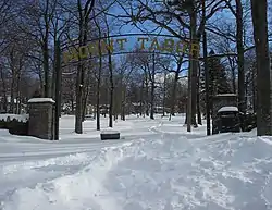 The entrance to Mount Tabor on Route&nbsp;53 as seen during the winter.