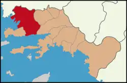 Location of Milas within Turkey.