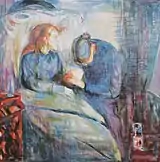 Edvard Munch, The Sick Child, 1925. 5th in the series. Oil on canvas, 117&nbsp;cm (46&nbsp;in) × 118&nbsp;cm (46&nbsp;in). Munch Museum, Oslo