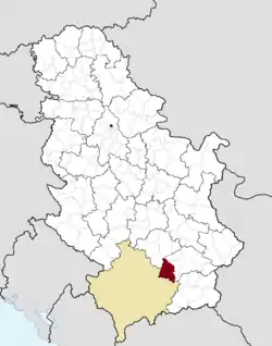 Location of the municipality of Medveđa within Serbia