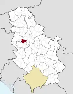 Location of the municipality of Ub within Serbia