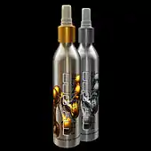An aluminum bottle with spray attachment