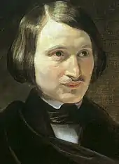 A painted portrait of a moustached man