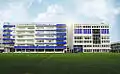 Soccer pitch, the Hub and secondary building