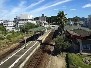 A view of the station platforms and tracks.