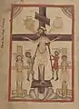 A Nestorian "Crucifixion of Jesus", illustration from the Nestorian Evangelion, 16th century.