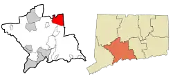 Meriden's location within New Haven County and Connecticut