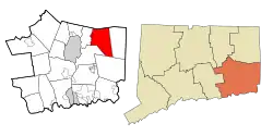 Griswold's location within New London County and Connecticut
