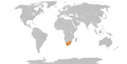 Map indicating locations of North Korea and South Africa