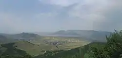 The northern part of Armenia's northern province of Lori as seen from Pushkin Pass. Visible in this picture is the village of Pushkino (foreground, left).