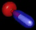 Stick model of the hydroxyl radical with molecular orbitals