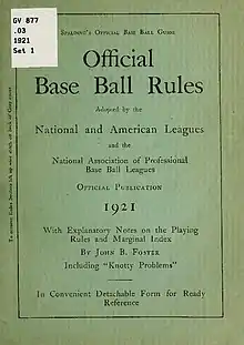Image 20Cover of Official Base Ball Rules, 1921 edition, used by the American League and National League (from Baseball rules)
