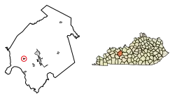 Location of Centertown in Ohio County, Kentucky.