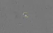 Opportunity landing site, parachute and backshell, as imaged by MRO (November 29, 2006)