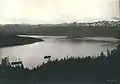 Orca Harbor (the east end of Orca Inlet) from the mountain above the village of Orca, about 3 miles (4.8&nbsp;km) northeast of present-day Cordova, E.S. Curtis, June 1899
