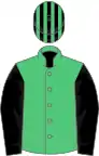 Emerald green, black sleeves, striped cap