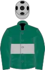 Dark green, silver grey hoop and cap with black spots