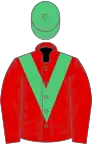 Red, emerald green chevron, emerald green cap