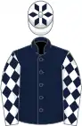 Dark blue, white sleeves, dark blue diamonds and cap